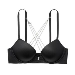 Victoria's Secret Very Sexy Diamond Chain Push Up Bra Sz 36B Black Front Closure